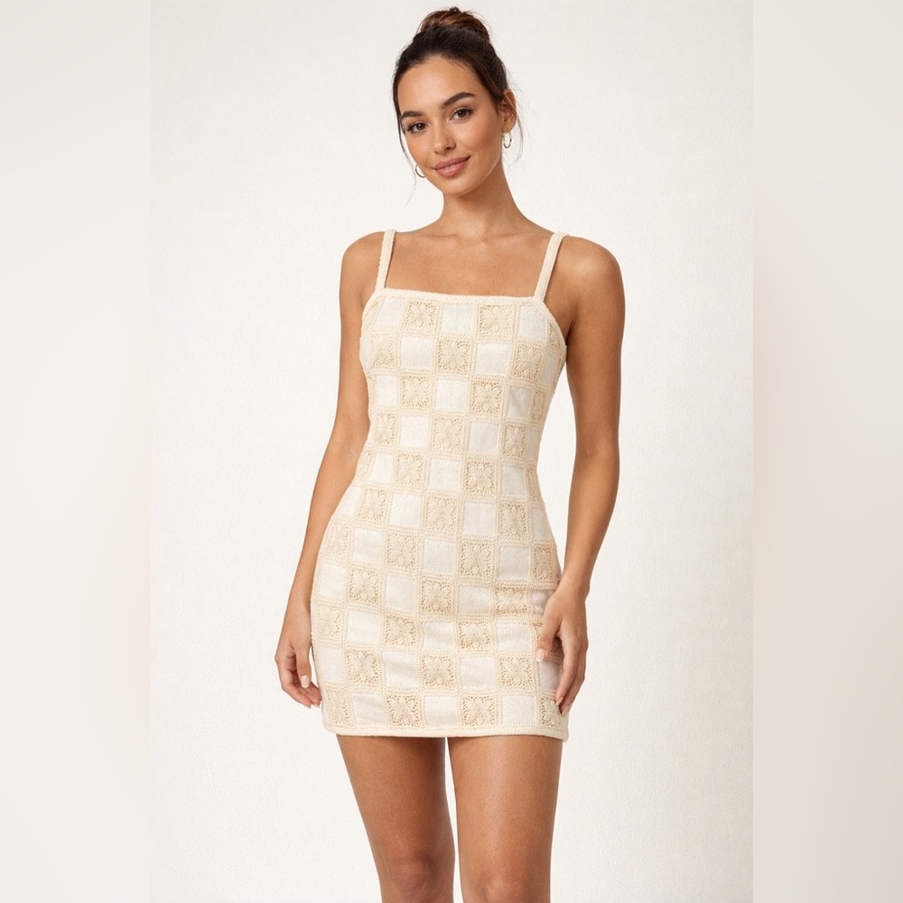 Just Me Cream Crochet Lace Mini Dress Boho Cottagecore